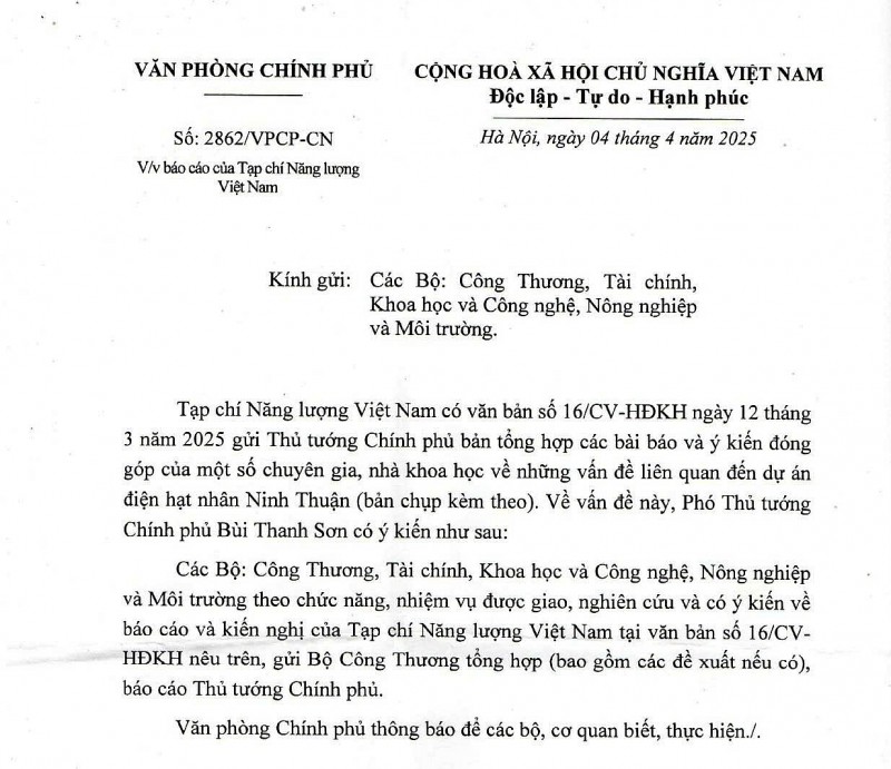 Phát triển điện hạt nhân Việt Nam - Chính phủ giao các bộ liên quan nghiên cứu đề xuất của chuyên gia