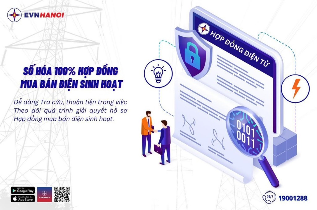 Lợi ích từ số hóa 100% hợp đồng mua bán điện của EVNHANOI