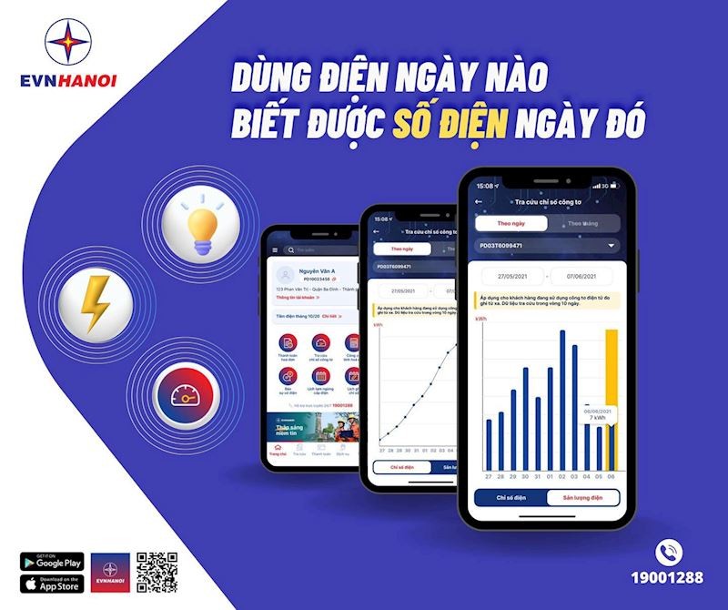Dùng điện ngày nào, biết số điện ngày đó với App EVNHANOI