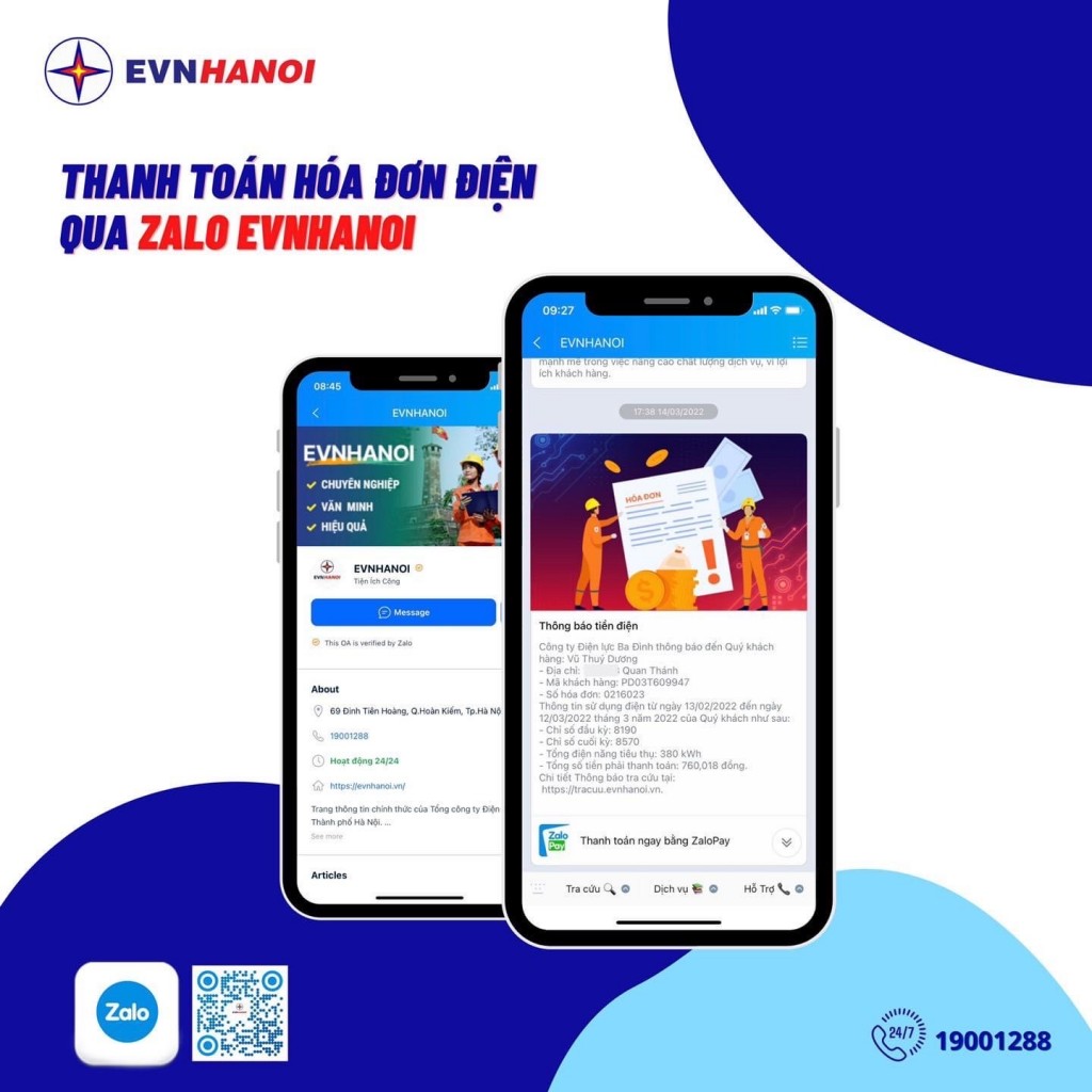 Tra cứu thông tin, thanh toán tiền điện dễ dàng hơn với Zalo EVNHANOI
