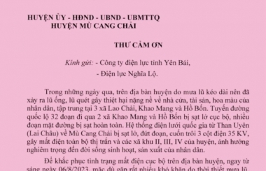 Huyện Mù Cang Chải cảm ơn PC Yên Bái đã nỗ lực khắc phục sự cố điện sau mưa lũ