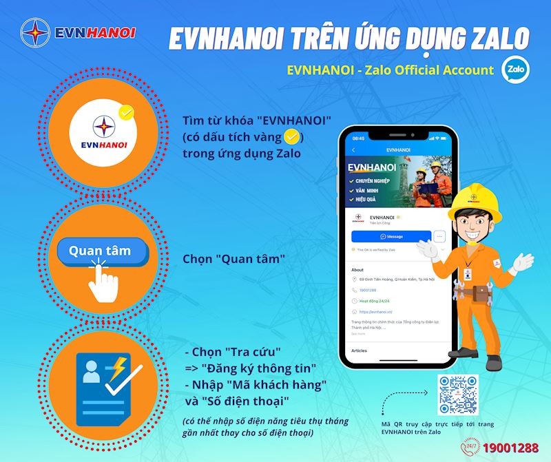 Nhiều tiện ích khi sử dụng trang ‘EVNHANOI’ trên ứng dụng Zalo Nhiều tiện ích khi sử dụng trang ‘EVNHANOI’ trên ứng dụng Zalo