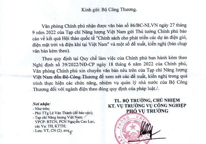 Kiến nghị về cơ chế cho nguồn điện khí, điện gió, mặt trời đang được Bộ Công Thương xử lý